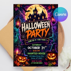 Halloween Party Invitation, Haunted House Halloween Party Invitation, Spooky Invite, Digital Halloween Party Invite, Editable Canva Template