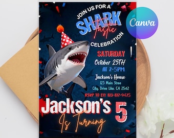 Shark Birthday Invitation Shark Birthday Party Shark Invite Editable invite Shark Invites Editable Shark Boy's Birthday Invitation Download