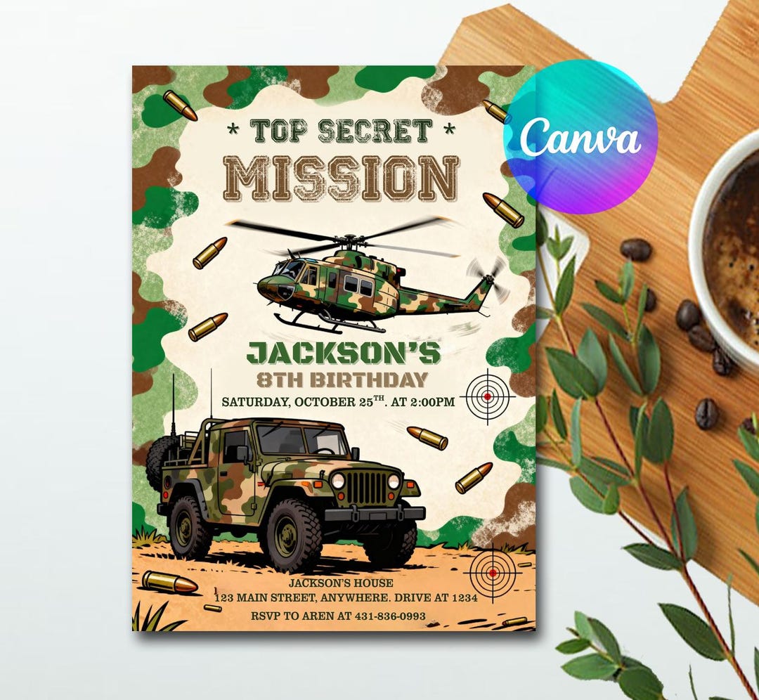 Military Party Invitation, Soldier Birthday Invitation, Army Birthday ...