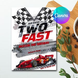 Two Fast Birthday Invitation, Race Car Theme (Digital Template)