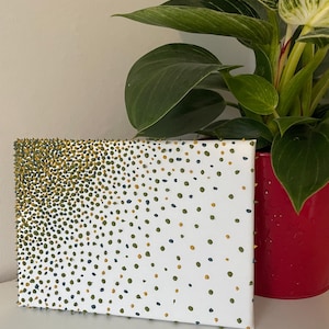 Textured 3D Impasto Painting, Green Gold Earthy Abstract Dot Art Canvas