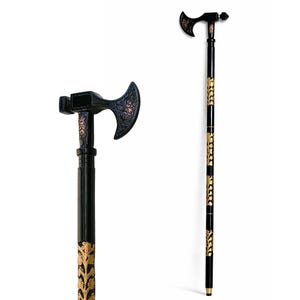Vintage Style Axe Handle Walking Cane, Engraved Black Gold Gentleman Stick