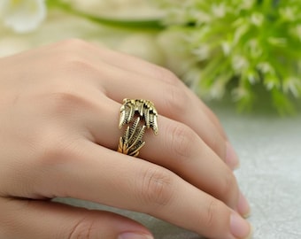 Angel Wing Ring – Adjustable Feather Band, Gold-Tone Protection Jewelry