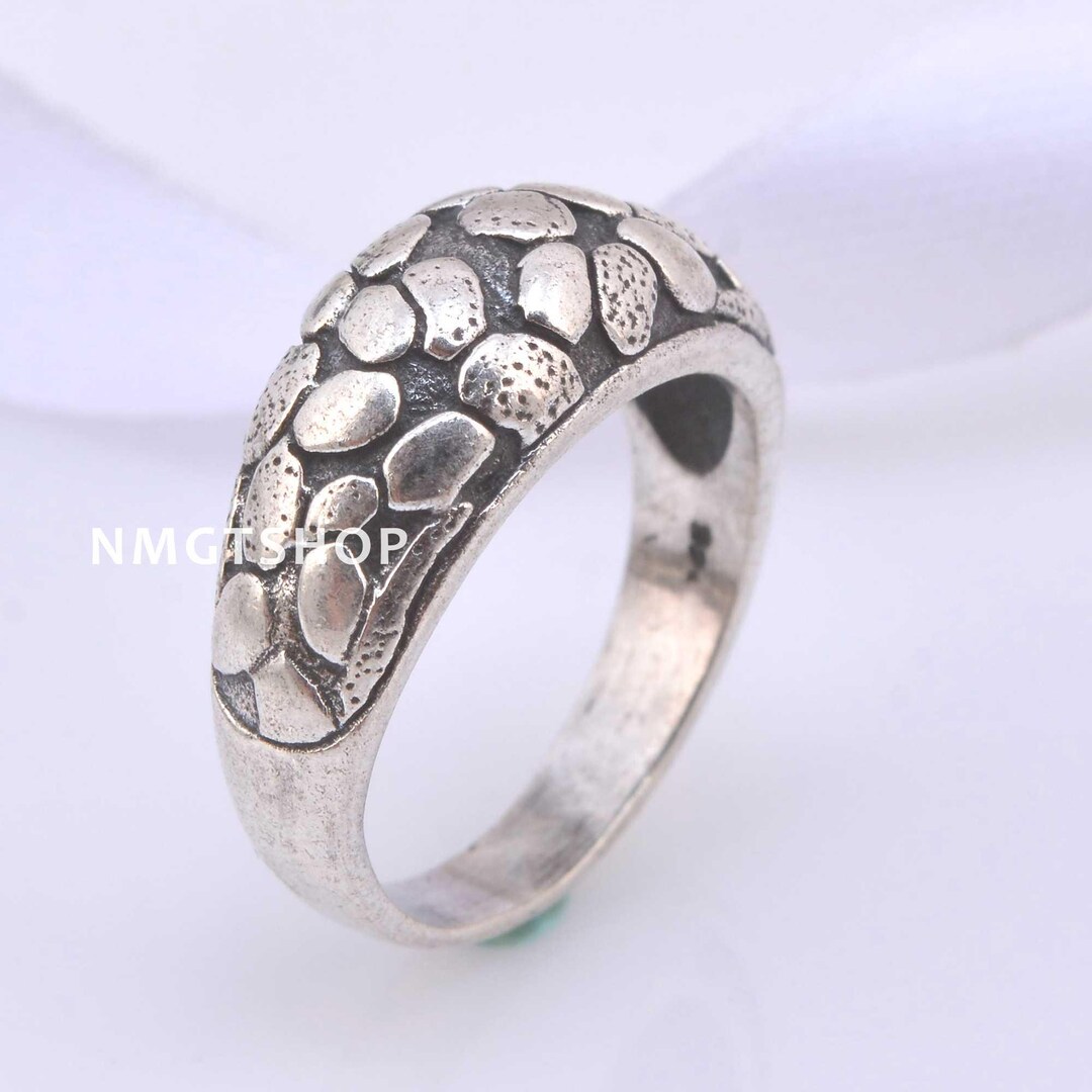 Pebble Texture Silver Ring – 925 Sterling Band Organic Stone Silver ...