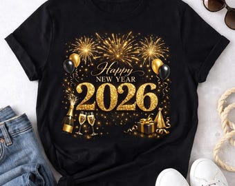 Happy New Year 2026 PNG, Gold Glitter Design (Digital Download)
