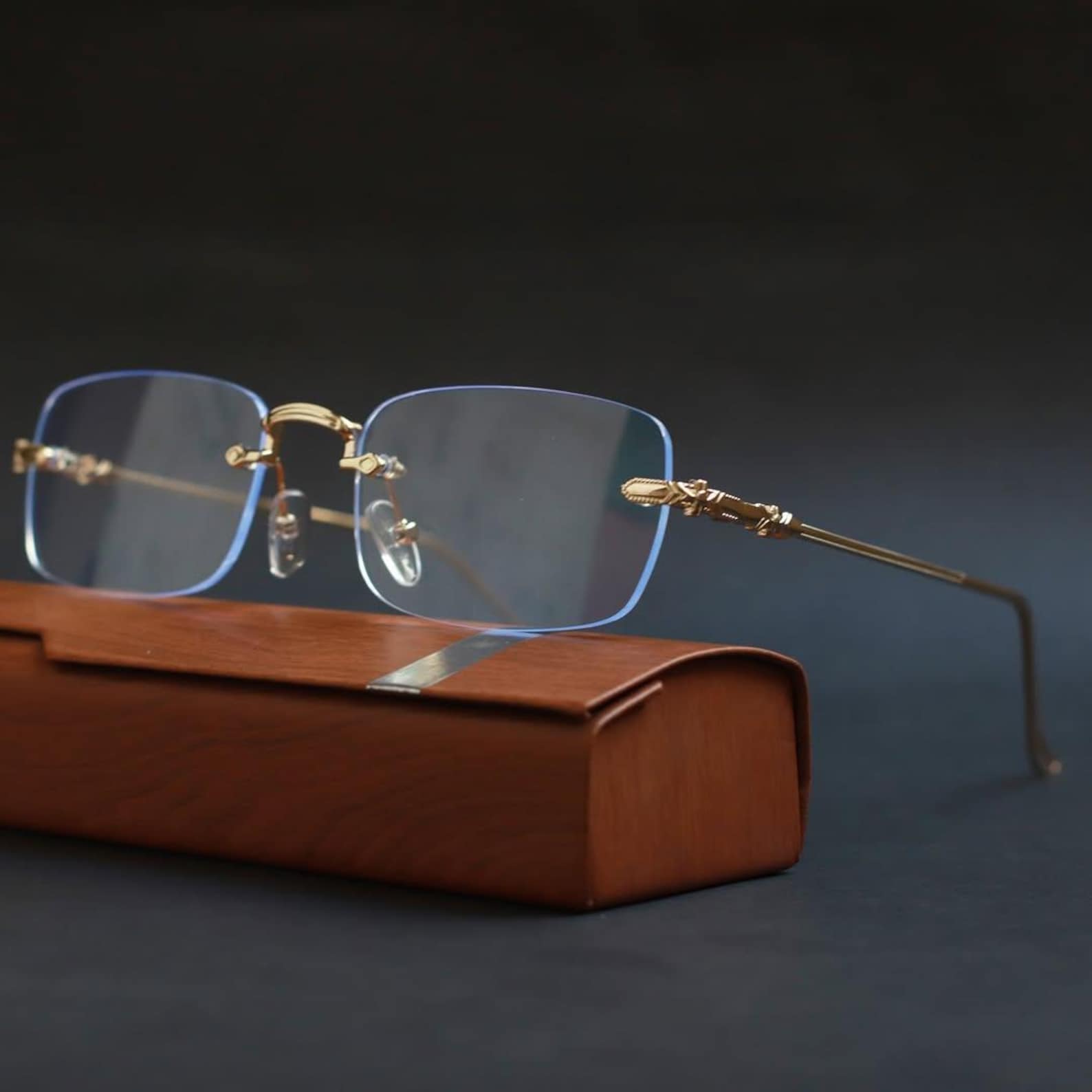 Rectangular Rimmless Glasses Rimless Rectangle Eyeglasses Lightweight Luxury Frame Unisex Vintage ...