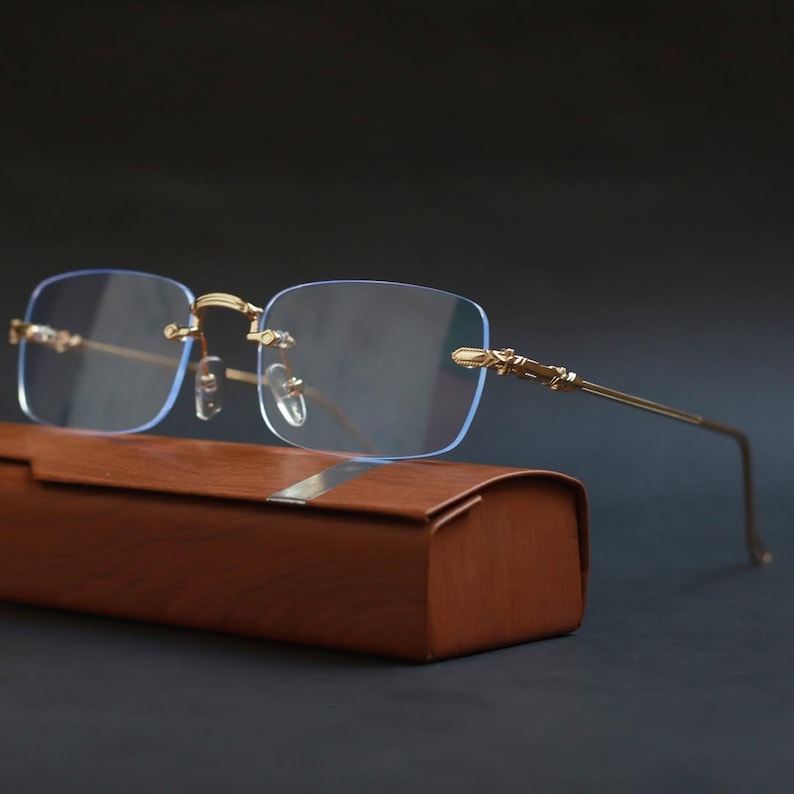 Rimless Rectangle Eyeglasses Lightweight Luxury Frame Unisex Vintage ...