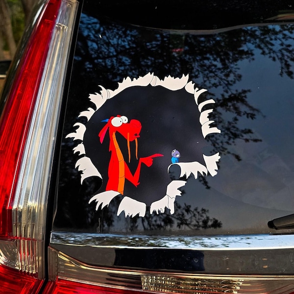 Mushu Dragon Peeker Decal | Whimsical Vinyl Car Sticker (Weatherproof)
