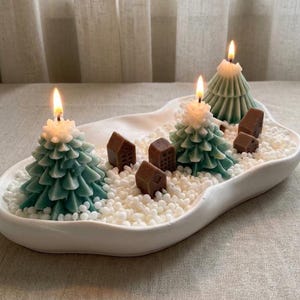 Handmade Christmas Tree Candle Set, Winter Village Decor, Home Decoration, New Year Gift