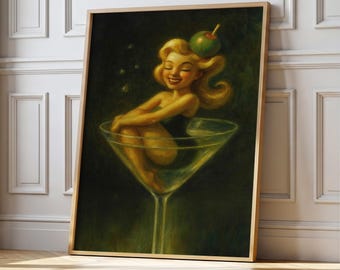Vintage Dirty Martini konsttryck: Retro barvagnsdekor (digital nedladdning)