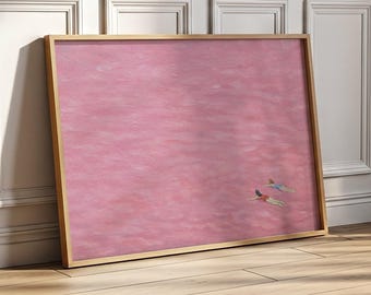 Pink Abstract Swimming Print | Retro Minimalist Wall Art (Digital Download)