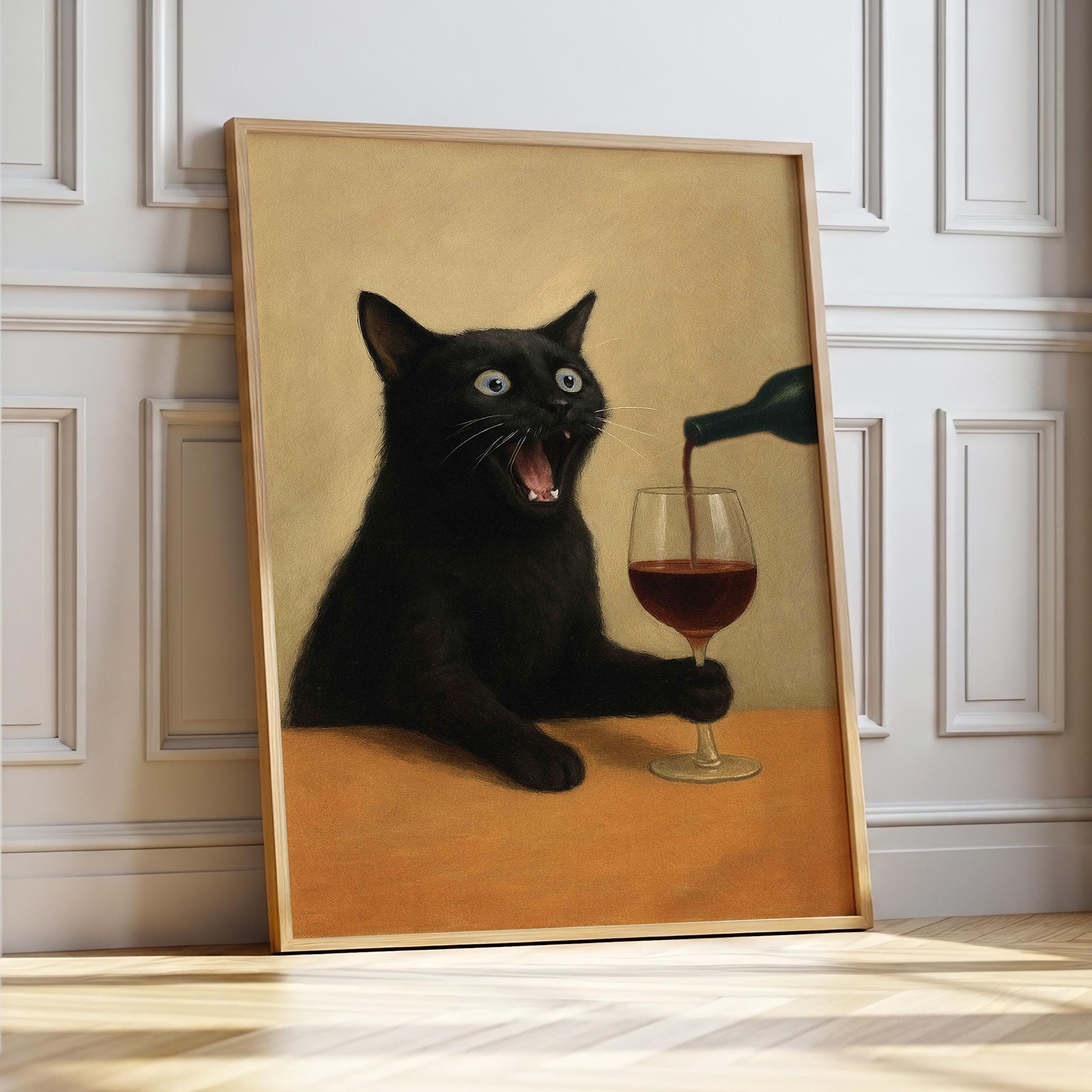 Funny Black Cat With Wine Glass: Moody Whimsical Wall Art Print (digital  Download) - Etsy Israel