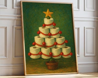 Funny Christmas Bathroom Art, Toilet Paper Tree Print, Quirky Holiday Winter Decor, Printable Download