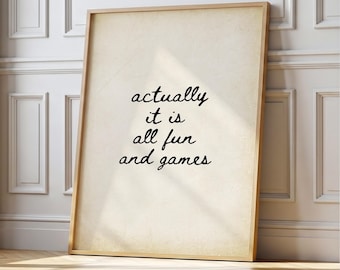 Stampa "È tutto divertimento e giochi", poster con citazione retrò beige (download digitale)