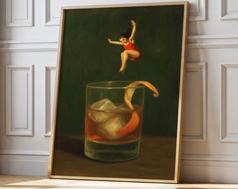 Funny Old Fashioned Cocktail Print: Vintage Bar Cart Art (Digital Download)