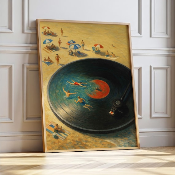 Surreal Vinyl Record Player Art Print | Tiny Swimmers (Digital Download)