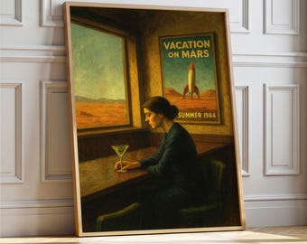Vacation on Mars Poster | Retro Futurism Wall Art | Digital Download Print