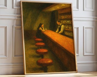 Bar Scene Wall Art Print, Retro Couple Poster, Vintage Cocktail Lounge Decor (Digital Download)