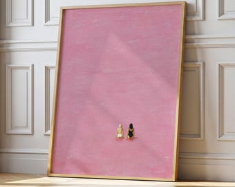 Pink Beach Art Print | Minimalist Swimmers, Retro Summer (Digital Download)