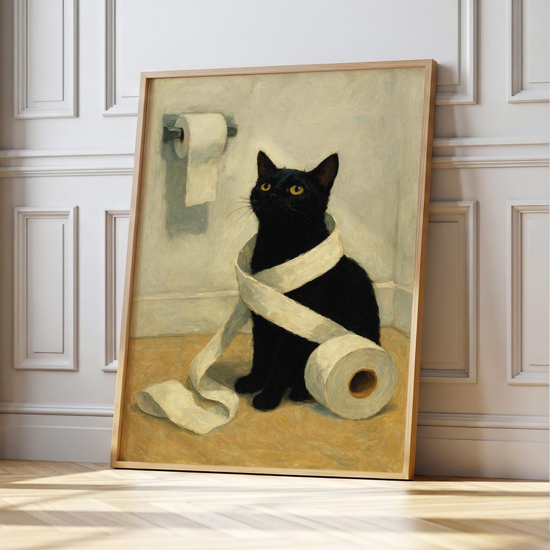 Funny Black Cat Bathroom Printable Art: Quirky Kitty Toilet Paper Print ...