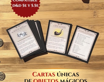 Cartas de Objetos Mágicos para D&D 5e y 5.5e (Reglas 2024), 25 Cartas Impresas en Español, Accesorio para Dungeon Master, Regalo de Rol