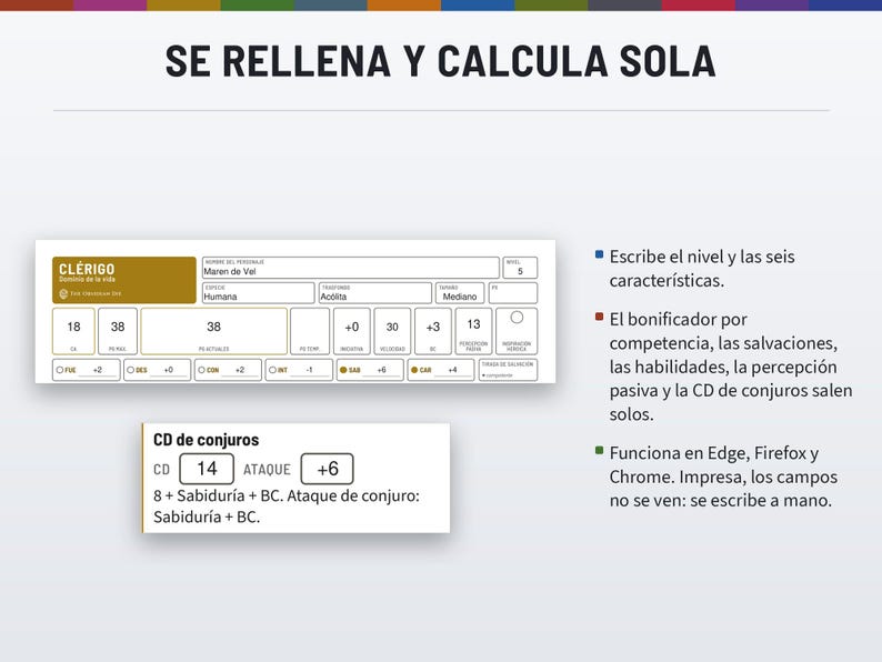 Fichas de Personaje DnD 2024 | Las 48 subclases, PDF rellenable | Color y blanco y negro, A4 y Carta, 5E (reglas de 2024), en español image 3