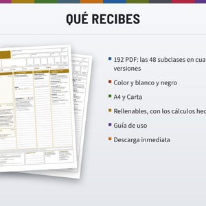 Fichas de Personaje DnD 2024 | Las 48 subclases, PDF rellenable | Color y blanco y negro, A4 y Carta, 5E (reglas de 2024), en español image 6