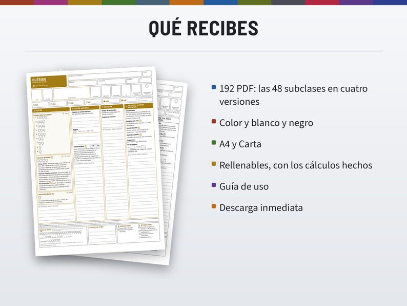 Fichas de Personaje DnD 2024 | Las 48 subclases, PDF rellenable | Color y blanco y negro, A4 y Carta, 5E (reglas de 2024), en español image 6
