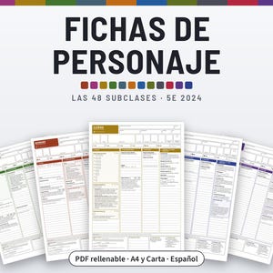 Fichas de Personaje DnD 2024 | Las 48 subclases, PDF rellenable | Color y blanco y negro, A4 y Carta, 5E (reglas de 2024), en español image 1