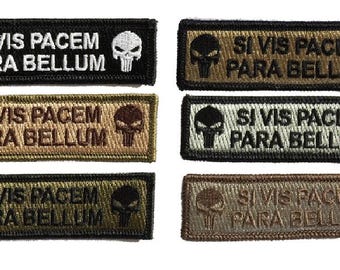 Toppa Ricamata Termoadesiva Si Vis Pacem Para Bellum Teschio - Motivo Mimetico Verde - Per Giubbotti Militari E Motociclisti - 2