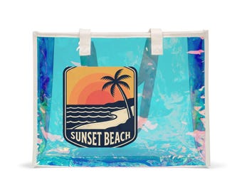 Bolso tote holográfico Sunset Beach Patch / bolso tote de playa transparente iridiscente