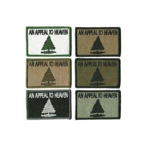 May include: Six rectangular patches with the text "AN APPEAL TO HEAVEN" above a pine tree graphic. The patches are in various colors, including green, tan, and black, with white or green text and tree designs.