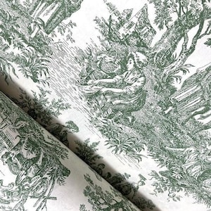 Toile de Jouy Stoff Grün – Baumwollpopeline Meterware im Frankreich-Look für Nähen, Patchwork & Deko