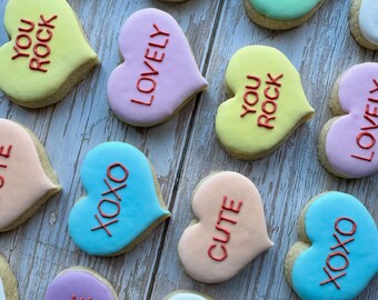 Personalised Conversation Heart Cookies, Thank you gift / Anniversary Gift, Set Of 8,  Royal Icing