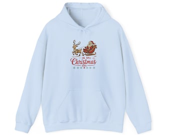 Sweat à capuche Père Noël traîneau et renne | Sweat-shirt à capuche pour les fêtes de Noël | Cadeau des Fêtes | Cadeau douillet | Sweat à capuche unisexe | Cadeau pour elle