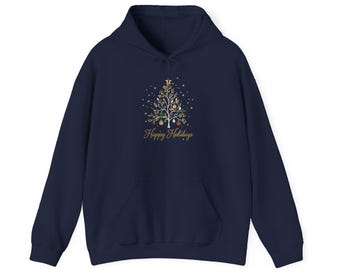Sweat à capuche Joyeuses fêtes | Sweat à capuche joyeux Noël | Arbre de Noël | Sweat à capuche festif unisexe | Cadeau douillet | Cadeau pour elle