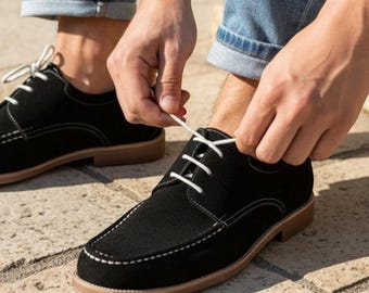 Chaussures Derby en daim noir faites main pour homme | Chaussures habillées décontractées cousues Goodyear