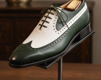 Richelieus Spectator blanc vert foncé | Chaussures habillées en cuir pour hommes