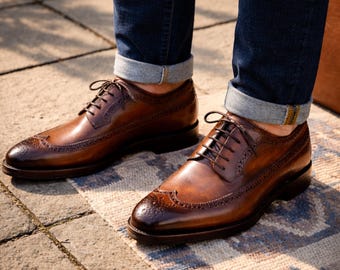 Chaussures Derby en cuir marron faites main – Chaussures décontractées à lacets pour hommes