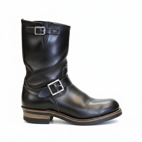 Handmade Black Biker Boots for Men – Mid-Calf Motorcycle Boots with Buckle Straps