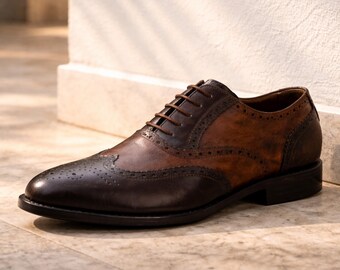 Chaussures Oxford à bout golf en cuir marron foncé faites main | Chaussures brogues habillées pour hommes