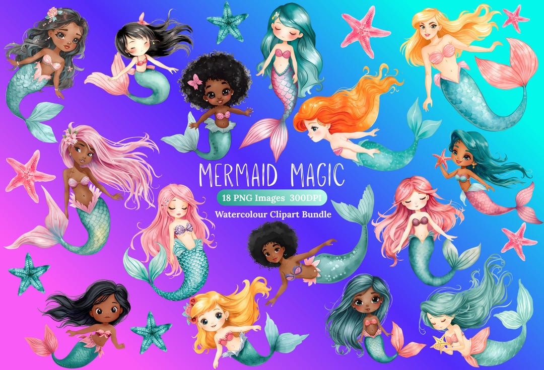 Mermaid Magic Clipart Bundle, Pink Teal Girls PNG Download - Etsy