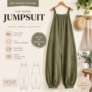Mönster för överdimensionerad jumpsuit i PDF-format | Steg-för-steg-handledning med foto | Mönster för sparkdräkter för kvinnor