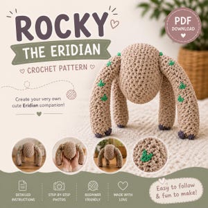 Lågt symönster: Rocky the Eridian Crochet Pattern PDF | Alien Amigurumi Toy