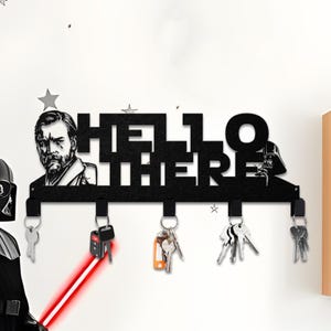 Llavero Hello There - Soporte metálico para llaves - Llavero friki - Organizador de entrada - Llavero de pared - Decoración única para el hogar - Regalo para fans