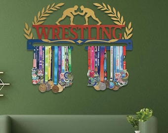 Gepersonaliseerde worstelen medaille hanger - aangepaste worstelaar naam medaille houder - worstelen hanger geschenken - medaille display awards bord