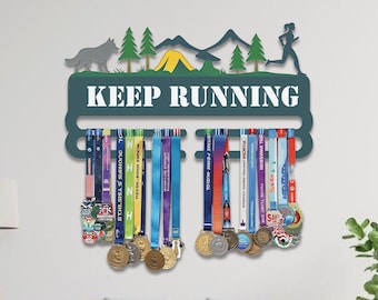 Porta medallas Keep Running, expositor metálico para medallas de carrera, colgador de medallas de maratón, regalo para corredores, organizador de medallas de carrera, decoración de pared para fitness
