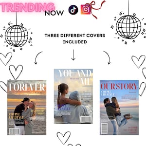 May include: The image shows three magazine covers with couples on the front. The titles are "Forever", "You and Me", and "Our Story". The words "Trending Now" and social media icons are at the top. The phrase "Three Different Covers Included" is also present.