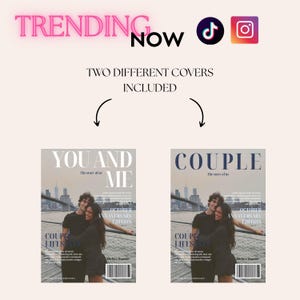 May include: Magazine covers with the text "YOU AND ME" and "COUPLE" featuring a couple embracing. The covers include the text "OCTOBER ANNIVERSARY EDITION" and "The love Magazine". The image also includes the text "TRENDING NOW".