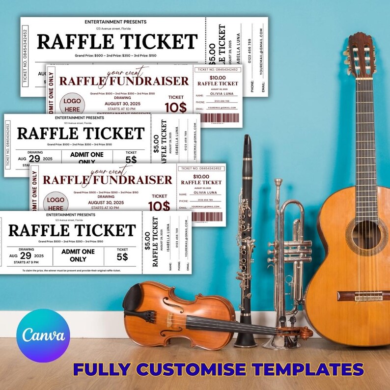 Editable Raffle Ticket Template Canva Fundraiser Ticket (digital